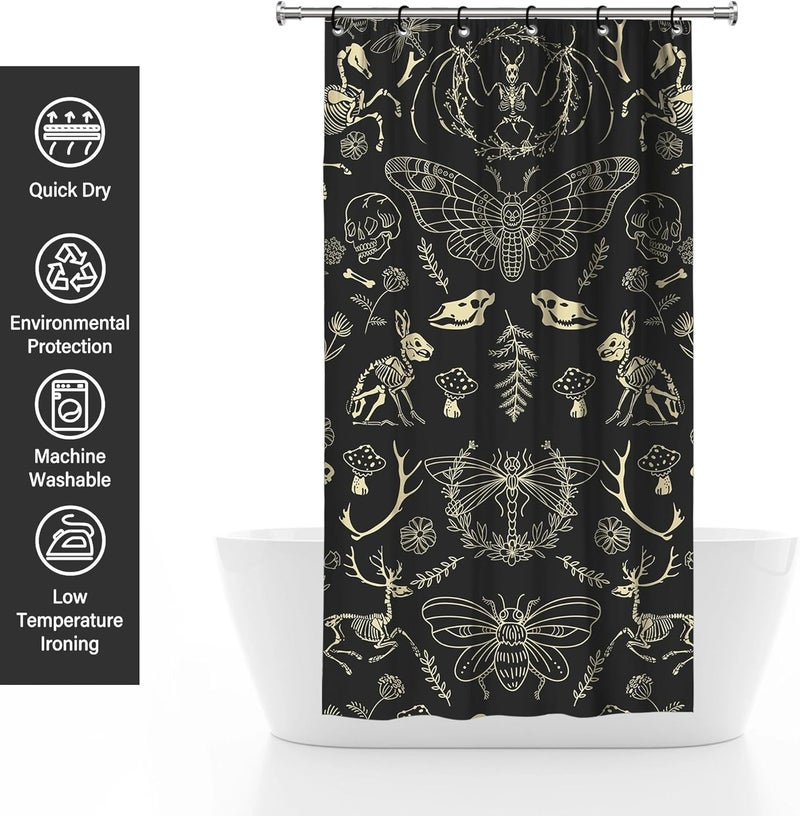 TSLOVER Halloween Black and Gold Goth Skull Narrow Shower Curtains,Spooky Gothic and Skull Shower Curtain for Bathroom,Witchy Waterproof Polyester Fabric Stall Bath Curtain Decor,36x72 in - Image 3